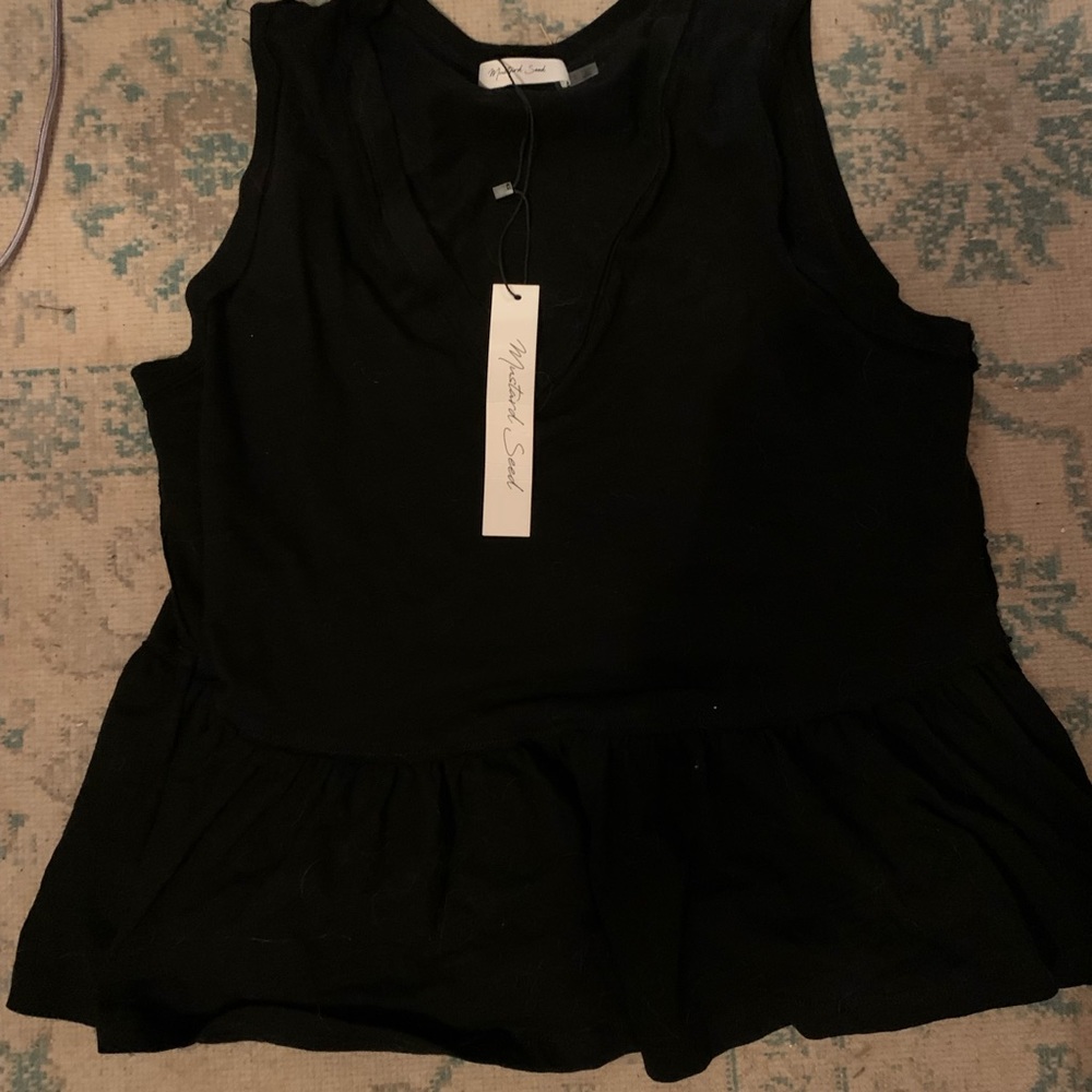 NWT- Womens Black Vneck Mustard Seed tank top peplum bottom!